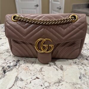 Gucci Mauve Pink Quilted Leather Shoulder Bag with Gold Hardware